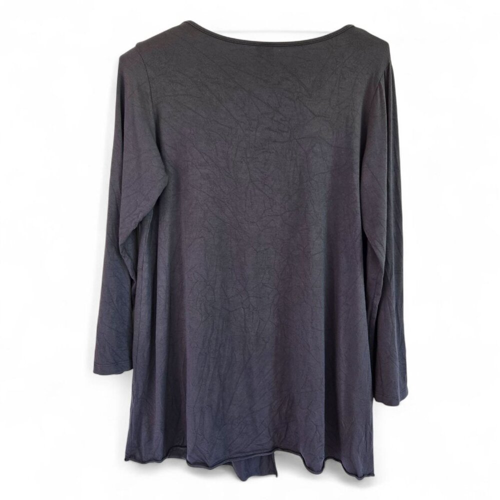 Comfy USA Womens Lagenlook Asymmetrical Hem Knit Top Blue Gray Small - Picture 2 of 13